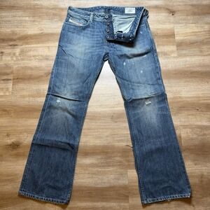 Diesel Zatiny Jeans Men 30x30 Blue Regular Bootcut Distressed Cotton Wash 008B4